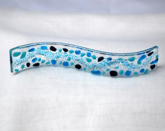 Curvy Photo stand - fused glass in blues, turquoise, and aquamarine