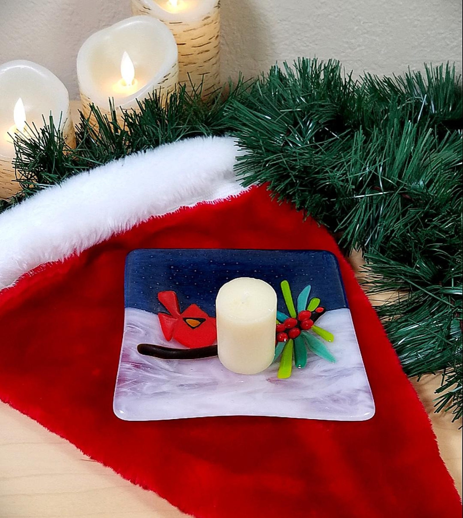 Christmas Dish Red Cardinal Candy Dish Trinket Dish Votive Etsy