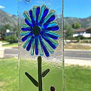 Whimsical fused glass flower sun catchers in blues / teacher gift / housewarming gift / light catcher
