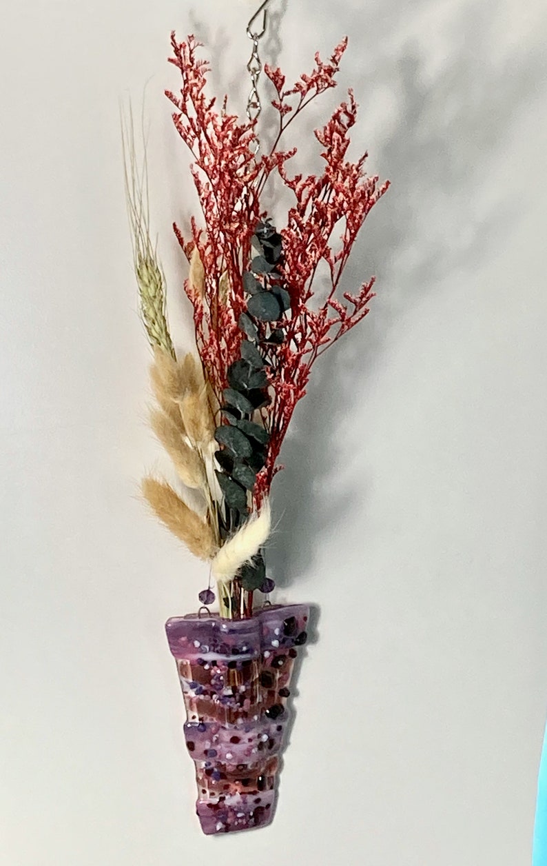 Fused glass hanging pocket vases, propagation station, for windows or wall art, for live, artificial or dried flowers, holds water image 7