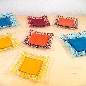 Fused glass ring dish / glass trinket dish / vibrant colors with clear glass / bridesmaid gifts / candy dish image 1