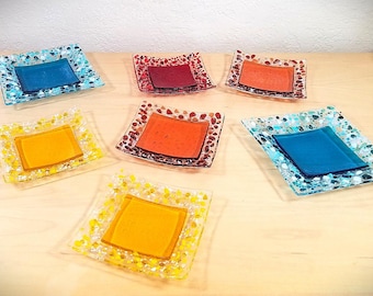 Fused glass ring dish / glass trinket dish / vibrant colors with clear glass / bridesmaid gifts / candy dish