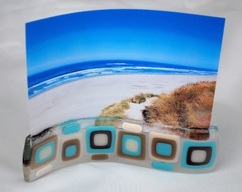 Curvy Photo Holder - Turquoise - bronze - ivory stacked squares