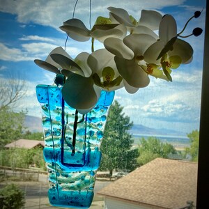 Fused glass hanging pocket vases, propagation station, for windows or wall art, for live, artificial or dried flowers, holds water image 8