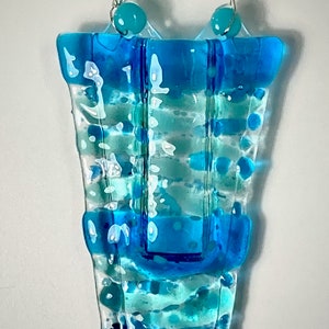 Fused glass hanging pocket vases, propagation station, for windows or wall art, for live, artificial or dried flowers, holds water Blue