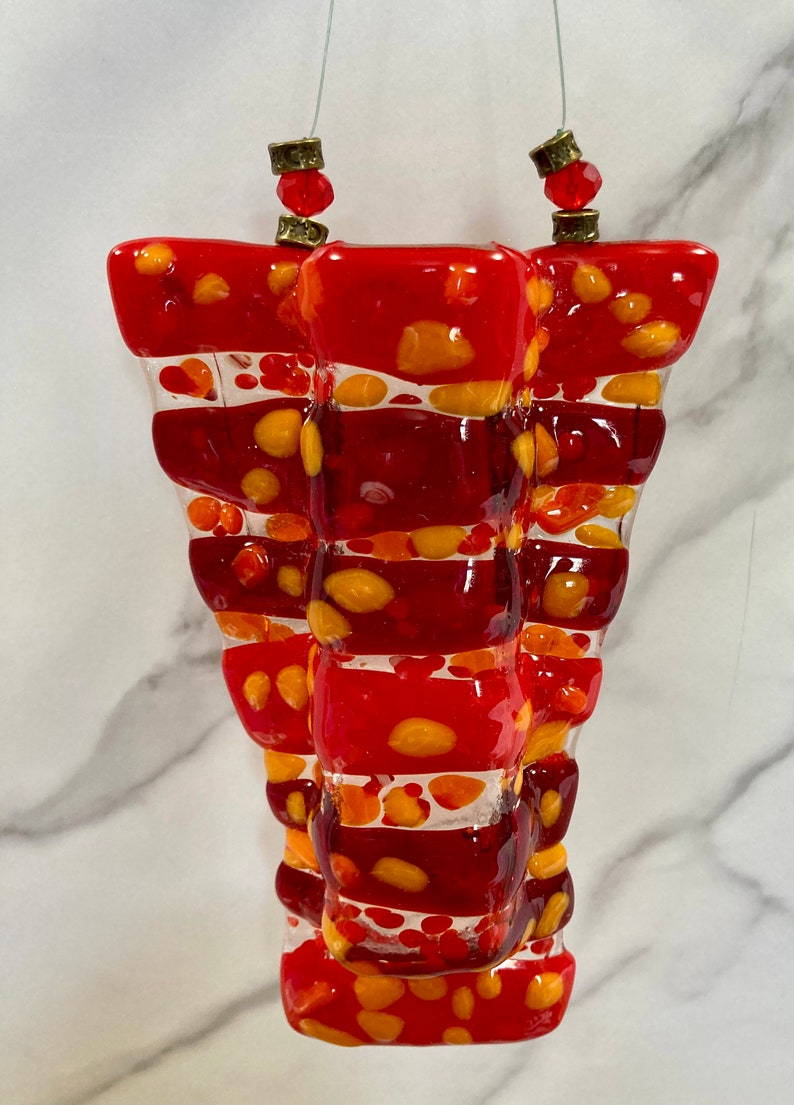 Fused glass hanging pocket vases, propagation station, for windows or wall art, for live, artificial or dried flowers, holds water Reds