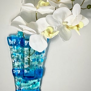 Fused glass hanging pocket vases, propagation station, for windows or wall art, for live, artificial or dried flowers, holds water image 1