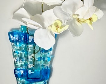 Fused glass hanging pocket vases for windows or wall art, for live, artificial or dried flowers, custom colors available, holds water