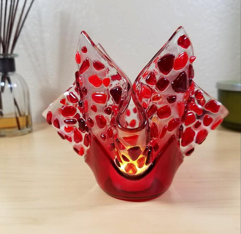 Fused Glass Handkerchief Candle Vase / Draped Textural Candle Etsy UK
