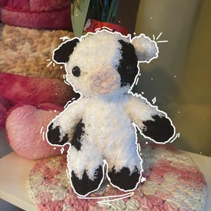 Crochet Fluffy Cow Plush: Handmade Farm Animal Toy