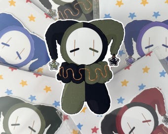 Handmade Matte Jester Sticker in Black and Green | 2.5 x 3 inch Sticker