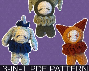 3-in-1 Crochet Patterns – Whimsical Jester/Clown Plushies – PDF Amigurumi Tutorial