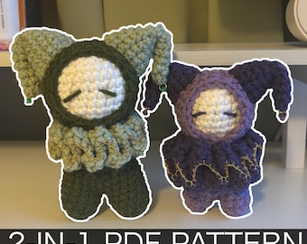 2-in-1 Crochet Pattern – Whimsical Jester/Clown Plushie in Standard and Mini – PDF Amigurumi Tutorial