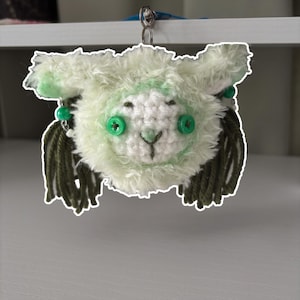 Adorable Fluffy Green Goat Keychain - Unique Hand-Crocheted Amigurumi Charm, Bag Accessory, Farm Animal Gift