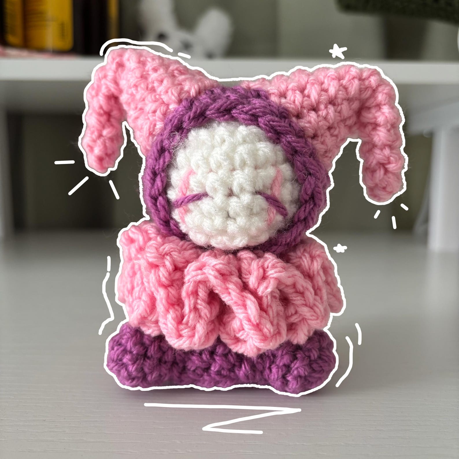 Handmade Mini Pink and Magenta Crochet Jester Plushie – Whimsical