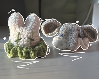 Handmade Green Crochet Bunny and Elephant Jester/Clown Plushie – Whimsical Amigurumi Clown Doll