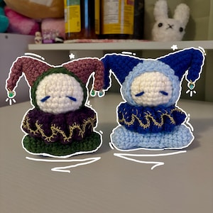 Handmade Crochet Jester Plushie – Whimsical Amigurumi Clown Doll in Forest or Frost Colorway