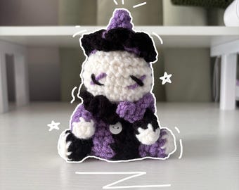 Handmade Crochet Clown Plushie – Whimsical Amigurumi Clown Doll in Black and Purple