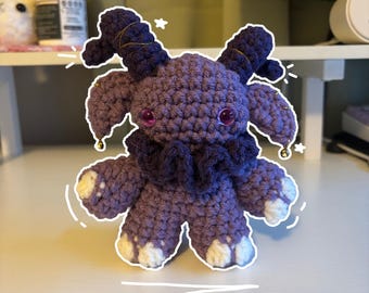 Gruhm the Baphotroll Crochet Plush in Purple – Gothic Fantasy Creature – Handmade Crochet Monster