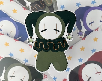 Handmade Matte Jester Sticker in Green | 2.5 x 3 inch Sticker