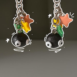 Soot Sprite Keychain: Handmade Polymer Clay Ghibli Charm with Candy Star