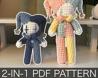 2-in-1 Crochet Pattern – Whimsical Tall Jester Plushie in Standard and Mini – PDF Amigurumi Tutorial