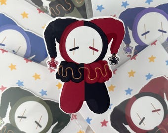 Handmade Matte Jester Sticker in Black and Red | 2.5 x 3 inch Sticker