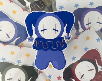 Handmade Matte Jester Sticker in Blue | 2.5 x 3 inch Sticker