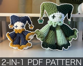 2-in-1 Crochet Pattern – Whimsical Jules the Jester Plushie in Standard and Mini – PDF Amigurumi Tutorial