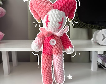 Handmade Crochet Jumbo Jester Plushie – Amigurumi Clown Doll in Pink