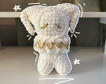 Handmade Crochet Jester Plushie – Whimsical Amigurumi Clown Doll in White