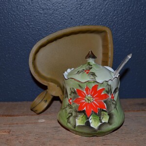 Vintage Lefton Poinsettia Jam/Jelly Jar with Spoon