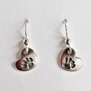 Sterling pet pawprint earrings, puppy paw prints, kitty staff jewelry, animal rescue accessory, dog and cat owner gift
