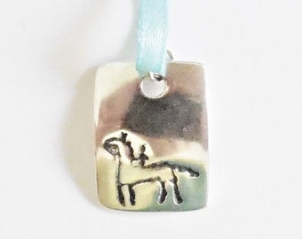Sterling horse and rider petroglyph necklace, rock art pendant, archeology jewelry