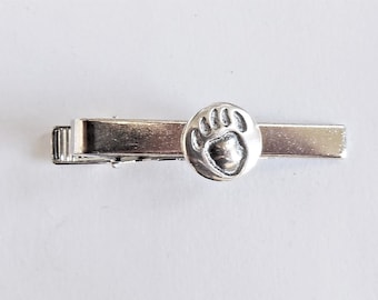 fermacravatta a forma di zampa d'orso in ottone sterling e argentato. Accessorio Alaska, regalo per escursionisti, gioielli per camper, regalo per la festa del papà