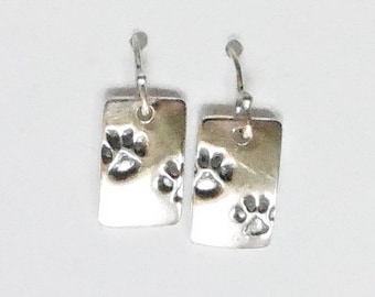 Sterling paw print earrings, pet lover gift, pawprint accessory, animal rescue gift, puppy jewelry, kitty accessory