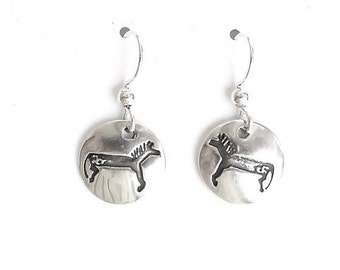 Sterling Appaloosa petroglyph earrings, horse rock art jewelry, archeology gift, Native American art, western accessory, equine accessory