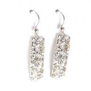 sterling lilac blossom earrings, floral rectangle gift, flower jewelry, botanical replica, lilac accessory, spring jewelry, artisan earrings