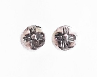 Sterling Zia 10 mm post earrings, Zia  mini studs, NM accessory, Southwest jewelry, sun petroglyph, rock art earrings