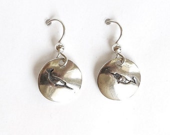 Sterling narwhal earrings, ocean accessory, nautical jewelry, aquatic mammal, SCUBA earrings, narwhal jewelry, marine mammal, kayaker gift