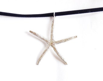 Sterling starfish necklace, beach jewelry, dramatic nautical accessory, SCUBA jewelry, oceanography gift, swimmer gift, surfer necklace