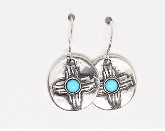 Pendientes Zia de plata de ley, joyas con piedras de nacimiento, accesorios del suroeste, joyas de Nuevo México