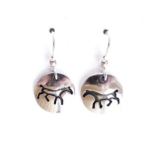 Sterling Celtic horse earrings, white horse jewelry, equestrian gift, equine earth work accessory, cropped tail horse