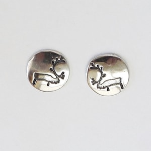 Sterling reindeer post earrings, caribou jewelry, Arctic jewelry, reindeer petroglyph, rock art stud earrings, anthropology gift