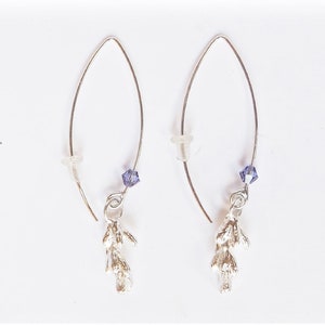 Sterling lavender earrings, botanical replica, gardener jewelry, landscape architect gift, herb accessory, long floral earrings