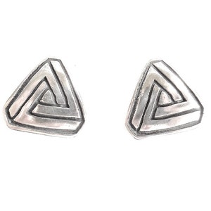 Sterling geometry post earrings, impossible geometry jewelry, triangle studs, geeky gift, engineer accessory, optical illusion, fantasy gift