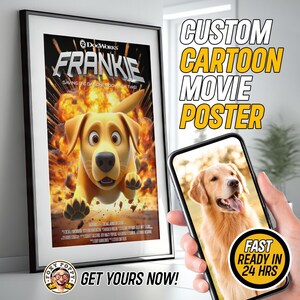 Custom Dog Movie Poster | Pixar-Inspired Cartoon Poster of your Pet | Ready in 24 hours | Personalized Dog Portrait | Digital Downloads