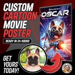 Custom Dog Movie Poster | Pixar-Inspired Custom Poster of your Pet | Ready in 24 hours | Personalized Cartoon Portrait | Digital Downloads