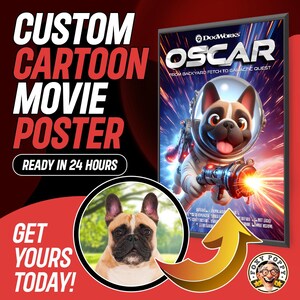 Custom Cartoon Movie Poster | Pixar-Inspired Custom Poster of your Pet | Ready in 24 hours | Personalized Dog Portrait | Digital Downloads
