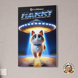 Custom Cat Movie Poster | Pixar-style Movie Poster of your Cat | Cartoon Cat Portrait | Wall Art for Pet Lovers | Digital Downloads